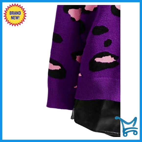 Leopard Print V-Neck Cardigan Long Sleeve Button Down Sweater Loose Fit - Picture 3 of 7